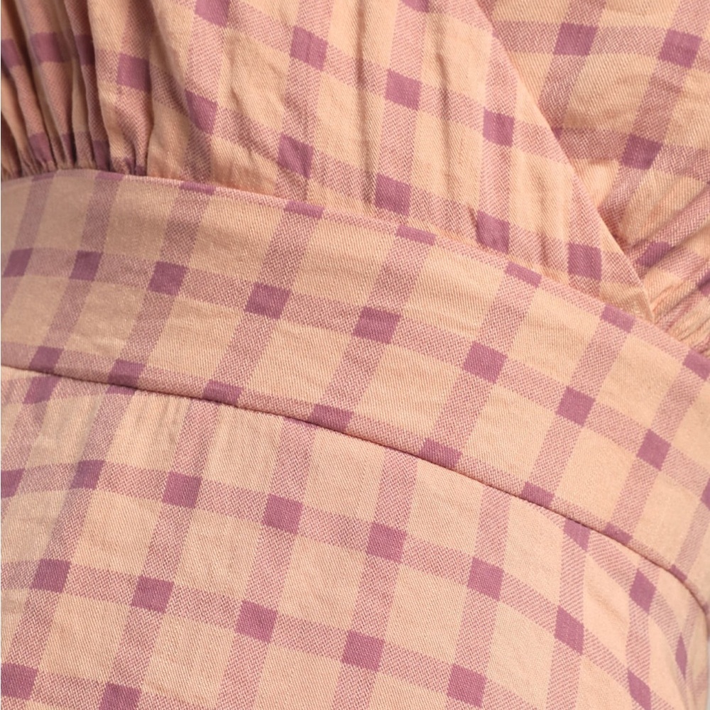 Lulu's Just Checking In Blush Pink Plaid Tiered Tie-Back Mini Dress Size XS - Picture 5 of 12